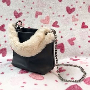 Zara Gray Fur + Strap Mini Bucket Bag